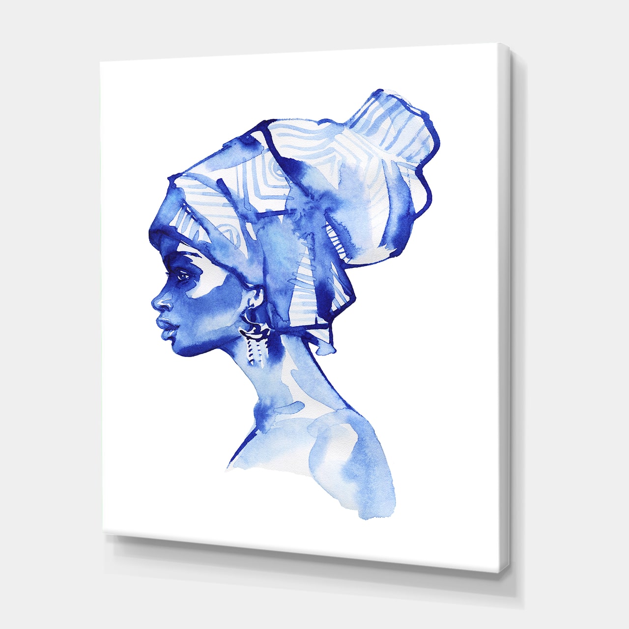 Designart - Blue Fashion Portrait of African American Woman - Modern Canvas Wall Art Print